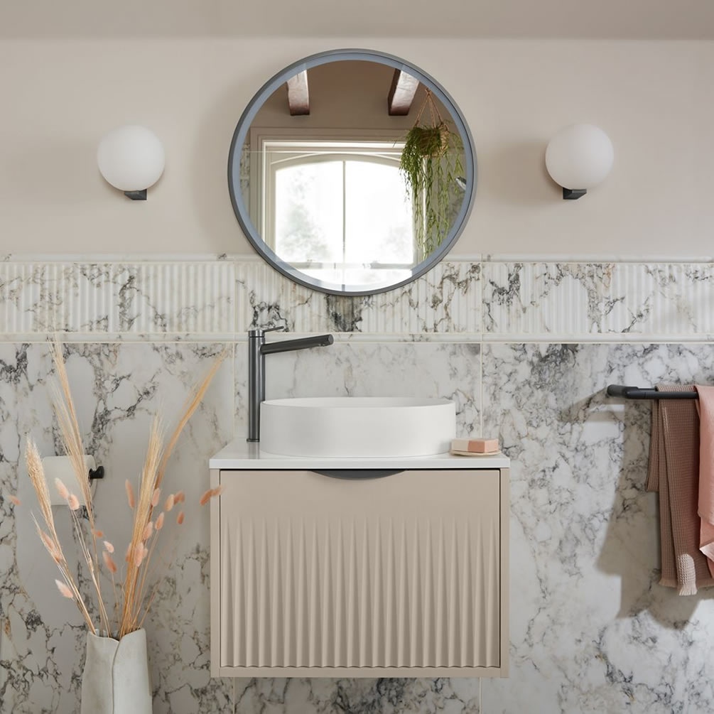 Vado Safari Fluted 600mm Cashmere Wall Hung Vanity Unit & Worktop - Lifestyle